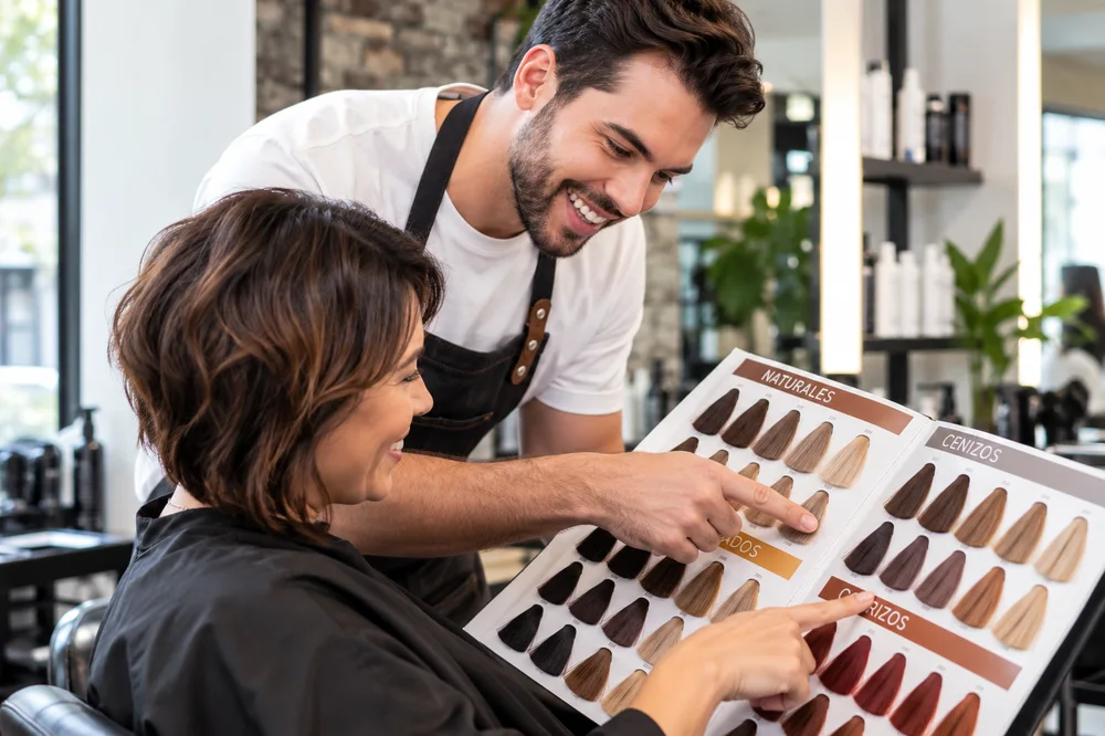 Asesoría de color con carta de tonos en el salón