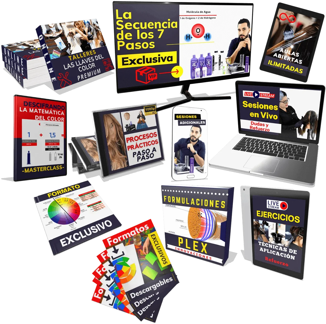 Todo lo que incluye Fundamentos de Color: secuencia de 7 pasos, matemática del color, talleres, sesiones en vivo y bonos