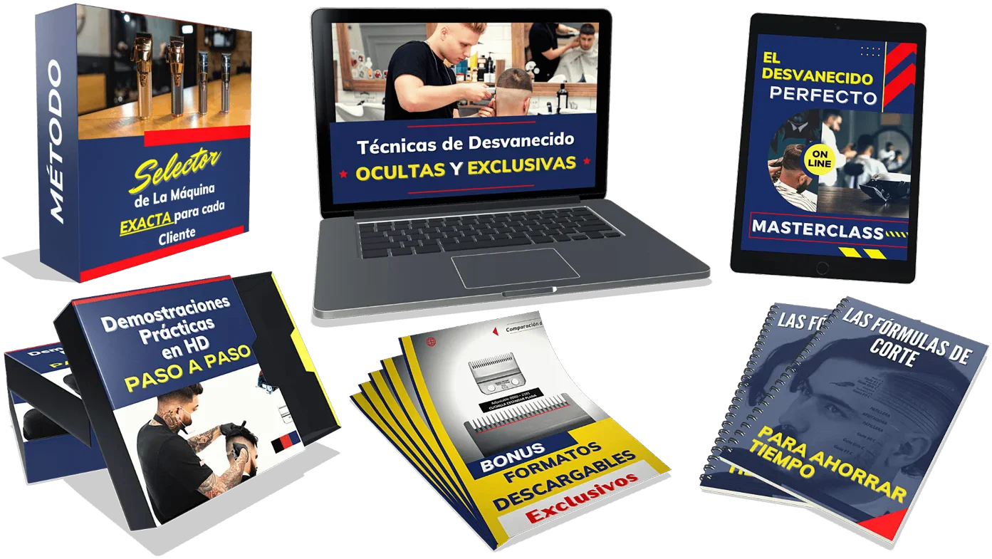 Todo lo que incluye el taller: técnicas de desvanecido ocultas, selector de máquina, masterclass, demostraciones y tablas de apoyo